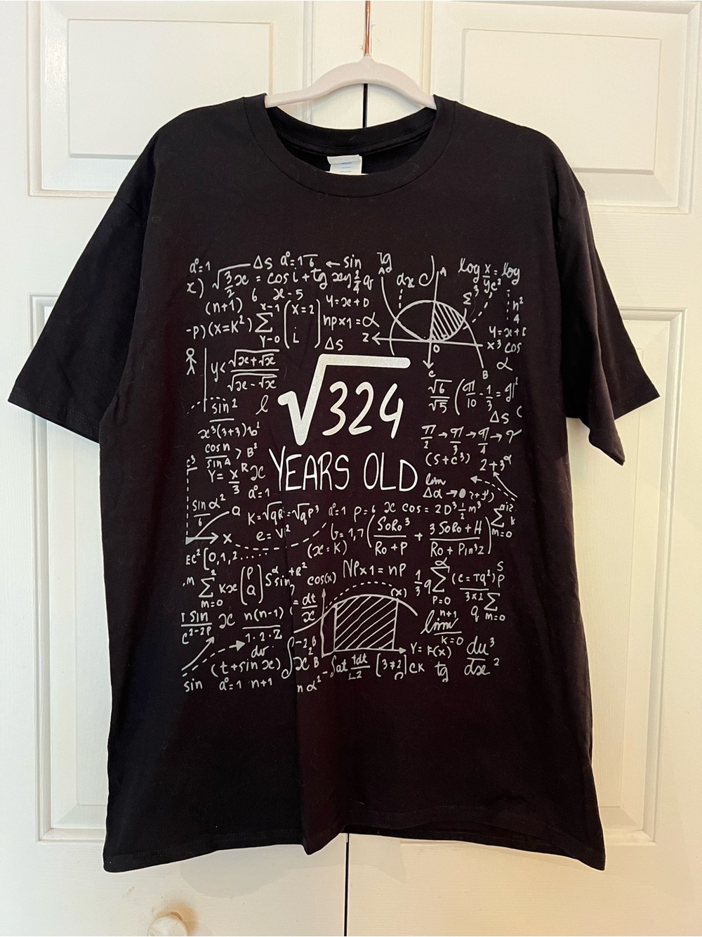 Math Graphic Tee "√324 Years Old" 18 Years Old - Black & White Size L